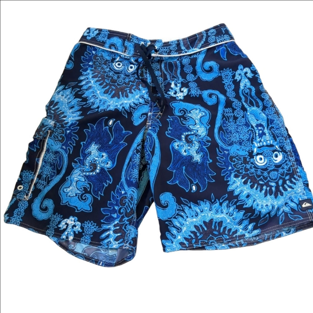 Quiksilver Board Shorts Mens Size 31 Blue Pocket Surfer Beach